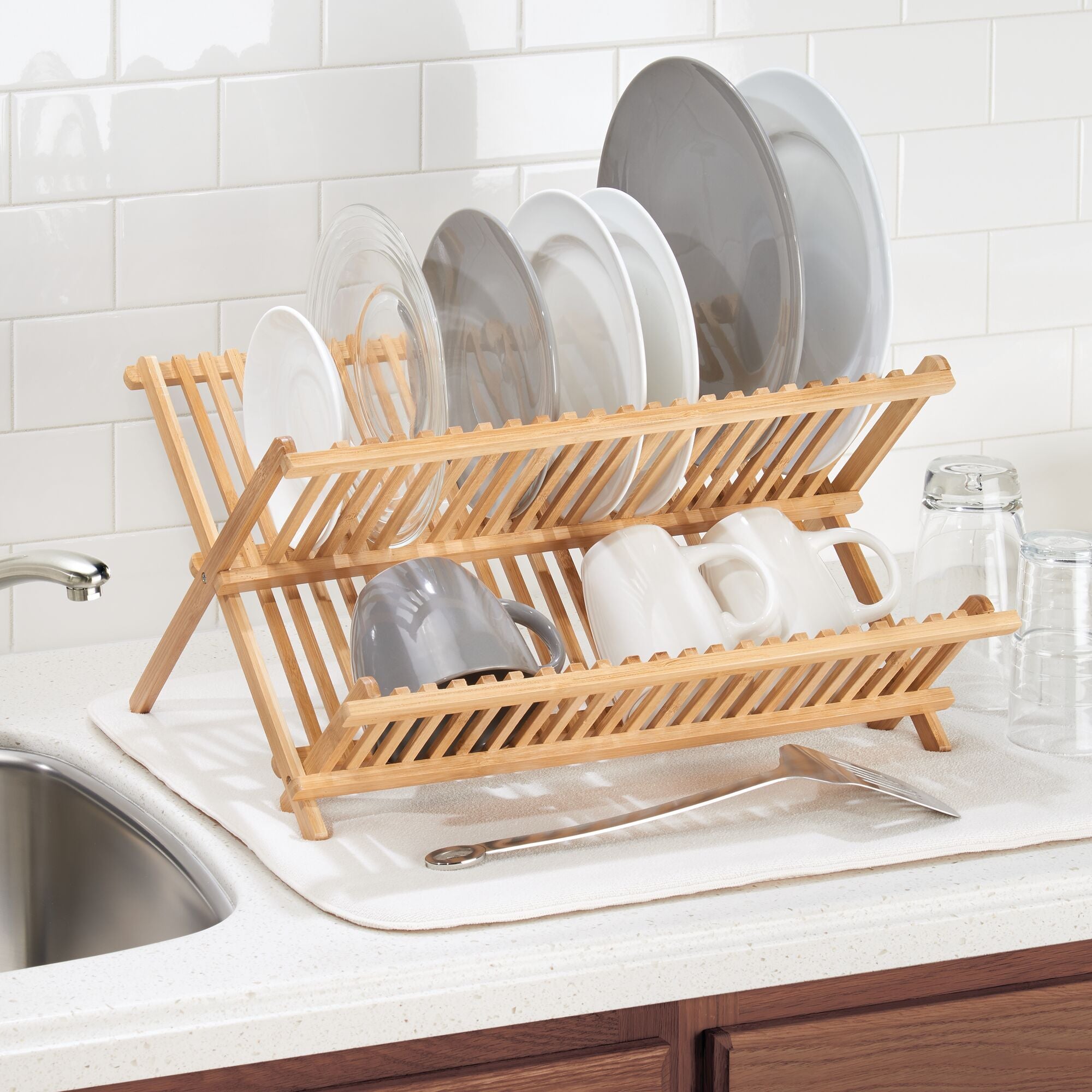 Bamboo Folding Collapsible Dish Drying Rack - Thumbnail 2