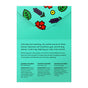A teal envelope with colorful floral illustrations on the flap. Text below describes calming shower steamers in three scents—Mint Refresher, Lavender Love, Floral Fantasy—with their ingredients listed underneath each scent.