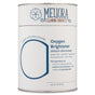 Melioras Oxygen Brightener is a 2 lb (907 g) cylindrical canister offering a powerful bleach alternative with a plastic-free, dye-free, and fragrance-free formula containing sodium carbonate peroxide and sodium carbonate.