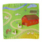 Explore the vibrant Play Map by Sarahs Silks—a Montessori-inspired childrens playmat featuring a charming farm scene with a red barn, sheep, horses, hens, a pond, vegetable garden, winding paths, and lush green fields to spark imagination and learning.