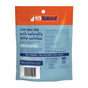 The back of a K9 Natural Healthy Bites dog treat package, featuring product details, nutritional analysis, feeding instructions, and blue text on an orange and white background. No grains, no gluten, no guilt is highlighted.