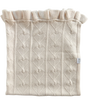 Off-white organic cashmere Little Love Blanket - Cloud featuring a repeating heart pattern and a ruffled top edge.