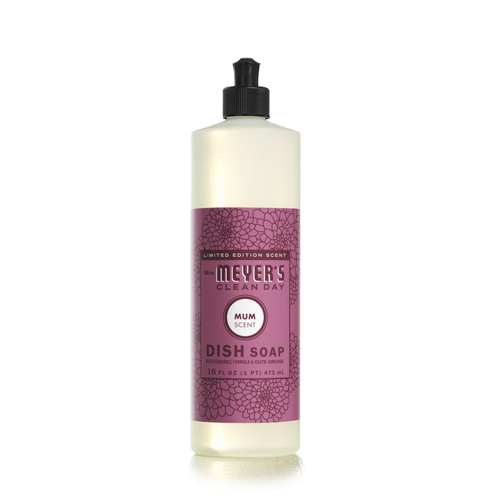 A limited edition Mum Dish Soap (16 fl oz/473 ml) from Mrs. Meyers Clean Day features a purple floral design on the label.