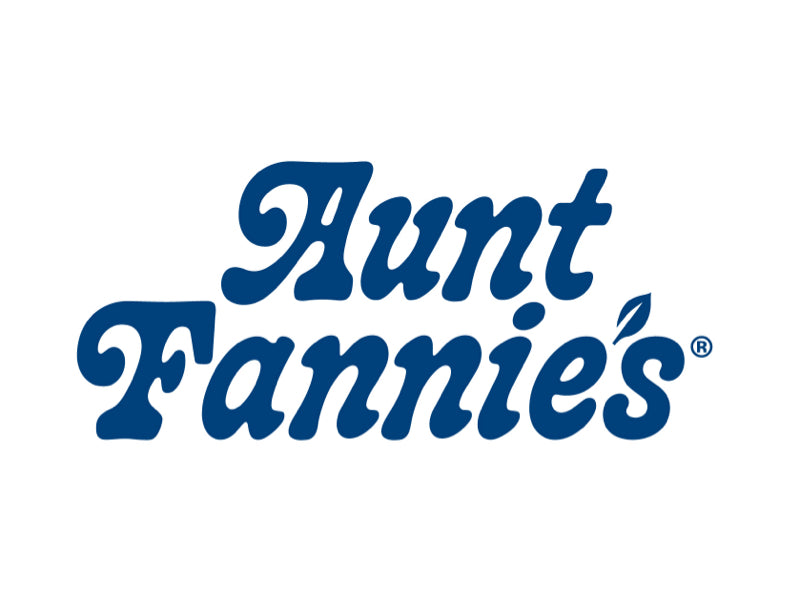 The image features the Aunt Fannies logo with the brand name written in bold, blue, cursive-style letters on a white background.