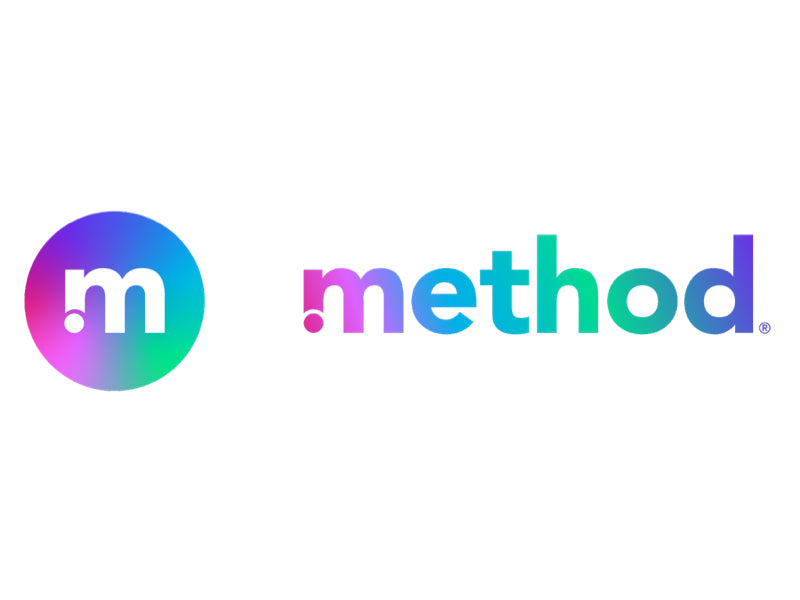 The image shows the Method logo with a multicolored circular icon containing a white lowercase m on the left and the word method in a gradient of purple, pink, blue, and green to the right.
