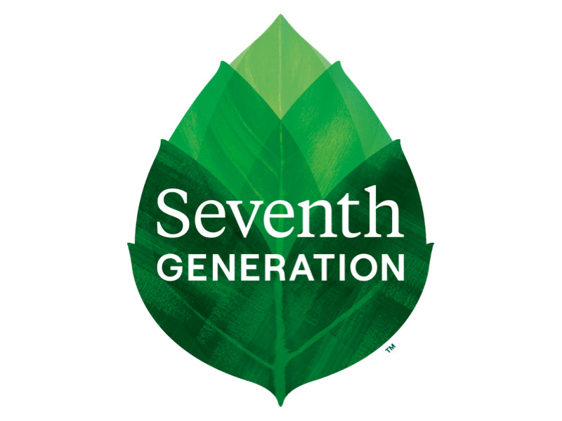 A green leaf graphic with the words Seventh Generation written in white text across the center.