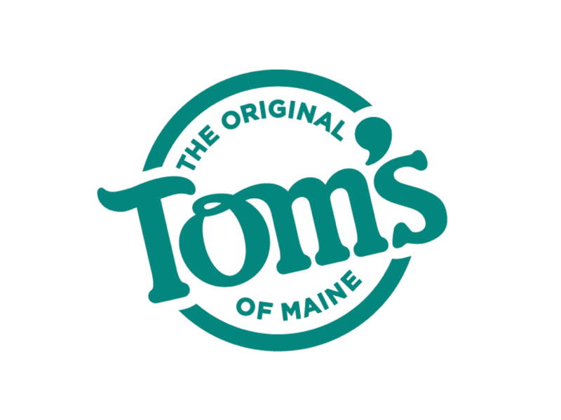 Logo for Tom’s of Maine featuring the words “The Original Tom’s of Maine” in green, with “Tom’s” in large, playful font at the center and a partial circular border around the text on a white background.