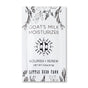 A white sachet labeled Goat's Milk Moisturizer - Sample by Little Seed Farm features herb illustrations and includes text: "Nourish + Renew," "Net Wt. 0.2 oz (5.7g)." Ideal as a daily moisturizer for sensitive skin.