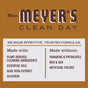 Mrs. Meyers Dish Soap features a brown and white label and is made with plant-derived cleaners, essential oils, aloe vera, and glycerin. It contains no parabens or phthalates.