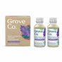 A cardboard box labeled Grove Co. multi-purpose cleaner concentrate stands next to two small glass bottles with the same label and a lavender illustration. The scent is lavender blossom & thyme.