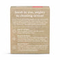 A brown cardboard box displays white text describing eco-friendly cleaning product features: safe for surfaces, plant-based, free of harsh chemicals, and packaged in recyclable materials. Icons and brief descriptions accompany each point.