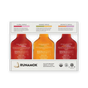 Back view of three Runamok Maple-Based Mixers - Maple Bitters Collection bottles (Floral, Orange, Aromatic) with ingredient lists visible; ideal gift for cocktail lovers.