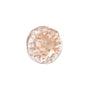 A round, translucent, light brown object with a crinkled and uneven surface, placed on a white background.