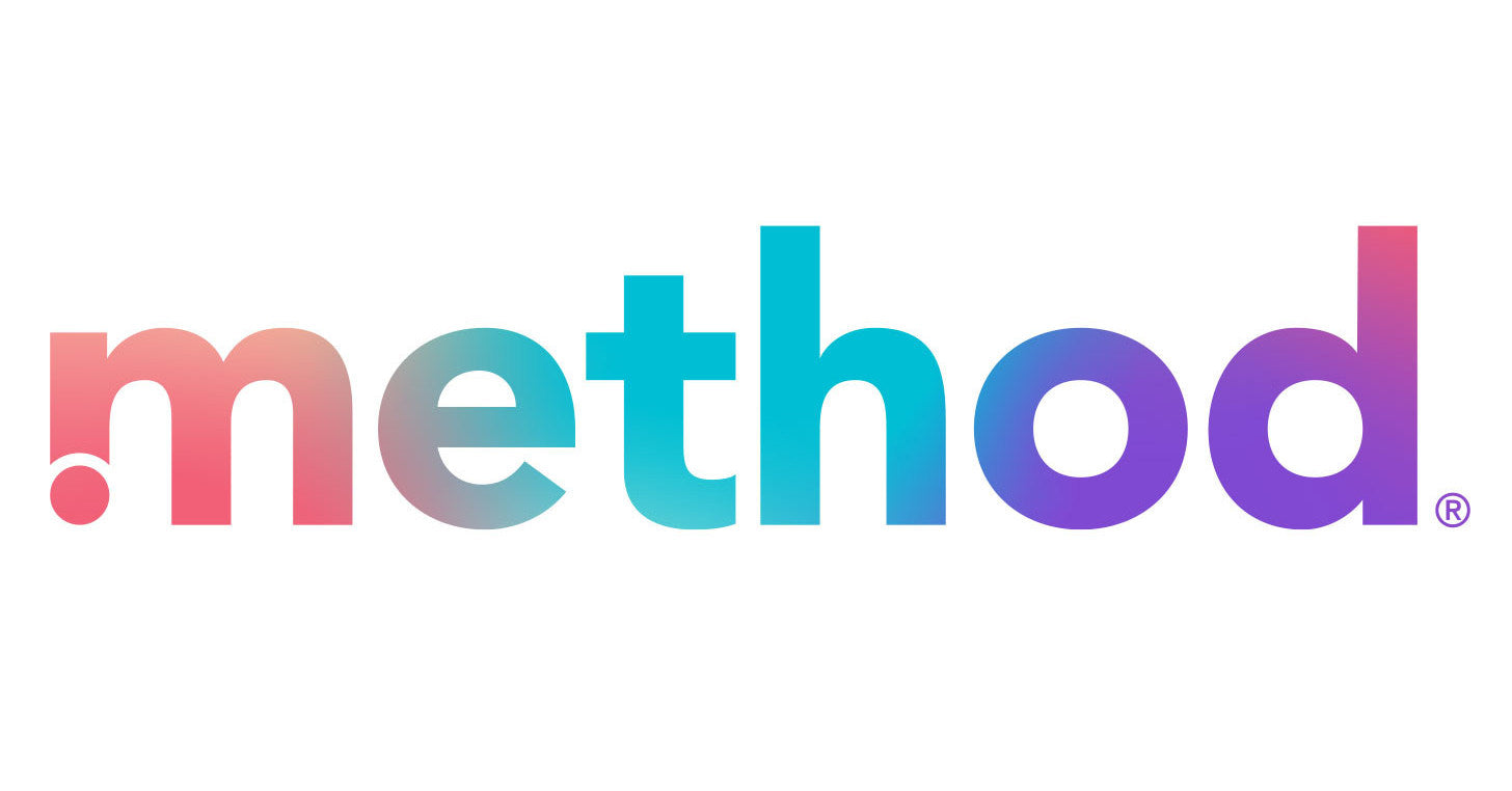The word method is written in lowercase letters with a gradient color transition from pink on the left to blue and purple on the right. The font is bold and rounded.