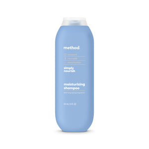 Methods blue 414 mL simply nourish shampoo, with coconut, rice milk, and shea butter, offers a nourishing wash. It features cruelty-free ingredients and a long-lasting fragrance, ensuring every use is hair and planet-friendly.