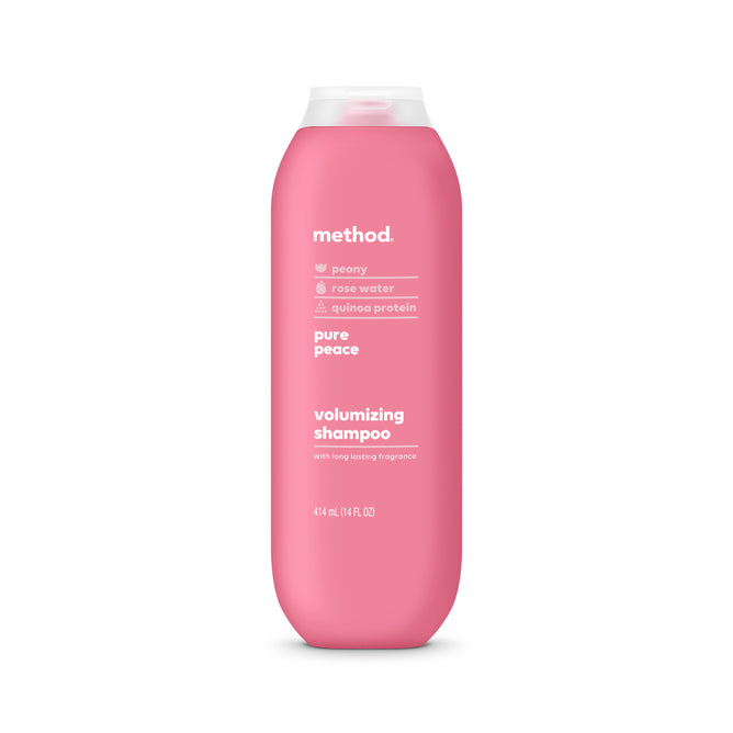 The method Shampoo, Conditioner & Body Wash Starter Set - Pure Peace features a pink bottle with a white cap (414 mL/14 fl oz), infused with peony, rose water, and quinoa protein—perfect for pairing in your daily routine.