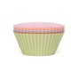A stack of Silicone Baking Cups by Net Zero Co., featuring fluted, pastel colors with a light green outermost liner, made from BPA-free silicone for safe and flexible baking.