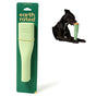 Earth Rateds Natural Rubber Dog Enrichment Toy packaging is shown beside a dark-colored dog holding the toy in its mouth. This textured, ergonomic toy is crafted from natural rubber for canine play, ensuring endless fun and comfort.
