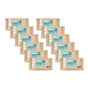 Ten brown packets labeled Terra Baby Wipes are arranged in a grid. Each packet has a blue label with white text, an illustration of a water droplet, and highlights the use of Pure New Zealand Water. Made from bamboo fiber, they are eco-friendly with visible recycling symbols.