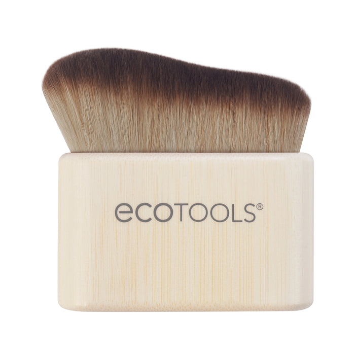 A flat, rectangular EcoTools makeup brush with densely packed, angled bristles and a light wooden handle featuring the EcoTools logo.