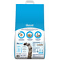 Back of an okocat Original Clumping Wood Cat Litter bag showing benefits: odor control, solid clumping, 99% dust-free, eco-friendly details, usage instructions, and a cat’s tail at the bottom.