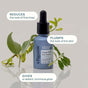 A blue bottle of Cliganic Organic Omega Glow Face Serum displayed with green leaves. Text highlights its benefits: this hydrating serum reduces fine lines, plumps skin, and delivers a radiant, luminous glow.