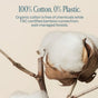 A close-up of a cotton plant branch with white cotton bolls, accompanied by text promoting Cliganic Organic Cotton Swabs: crafted from 100% chemical-free, organic cotton and FSC-certified bamboo with 0% plastic. Highlight the purity and gentleness of these hypoallergenic, eco-friendly swabs—an ideal choice for those seeking the cleanest alternative.