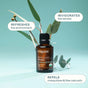 A bottle of Cliganic Organic Eucalyptus Essential Oil - Moment of Clarity is displayed alongside fresh eucalyptus leaves. Text highlights its benefits: this organic essential oil refreshes your space, invigorates the senses, and acts as a natural mosquito repellent to help keep flies and mosquitoes away.