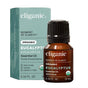 A small brown bottle of Cliganic Organic Eucalyptus Essential Oil – Moment of Clarity is displayed beside its mint green box. Both label the product as 100% pure, vegan, cruelty-free, and USDA organic. This essential oil is also prized as a natural mosquito repellent.