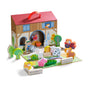 HABA’s Play World On the Farm is a colorful wooden set made from sustainably sourced wood for ages 18+ months. Includes a barn-shaped box, trees, fences, tractor, farmer, and animal figures—cow, pig, sheep, horse, dog, chicken & duck.