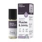 A Marie Originals Muscle & Joint Roll On and box featuring ingredients like peppermint, lavender, and wintergreen, offers targeted relief with illustrated instructions for use.