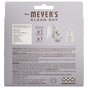 Back of a Mrs. Meyer's Premium Scented Oil Diffuser Kit package, showing one diffuser, one scented oil refill, usage instructions, safety info, ingredients, and contact details—all on a gray background with garden-inspired fragrances.