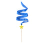 The Star Streamer by Sarahs Silks features a spiral blue ribbon with small white stars wrapping around a stick, ending in a yellow star. Its perfect for open-ended play against a white backdrop, showcasing its whimsical design while encouraging the development of gross motor skills.