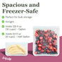 The (re)zip Reusable 2 Gallon + 2 Half Gallon Bag Set features BPA-free, leakproof storage with airtight seals—ideal for keeping mixed berries and banana slices fresh. Shown on a green background.