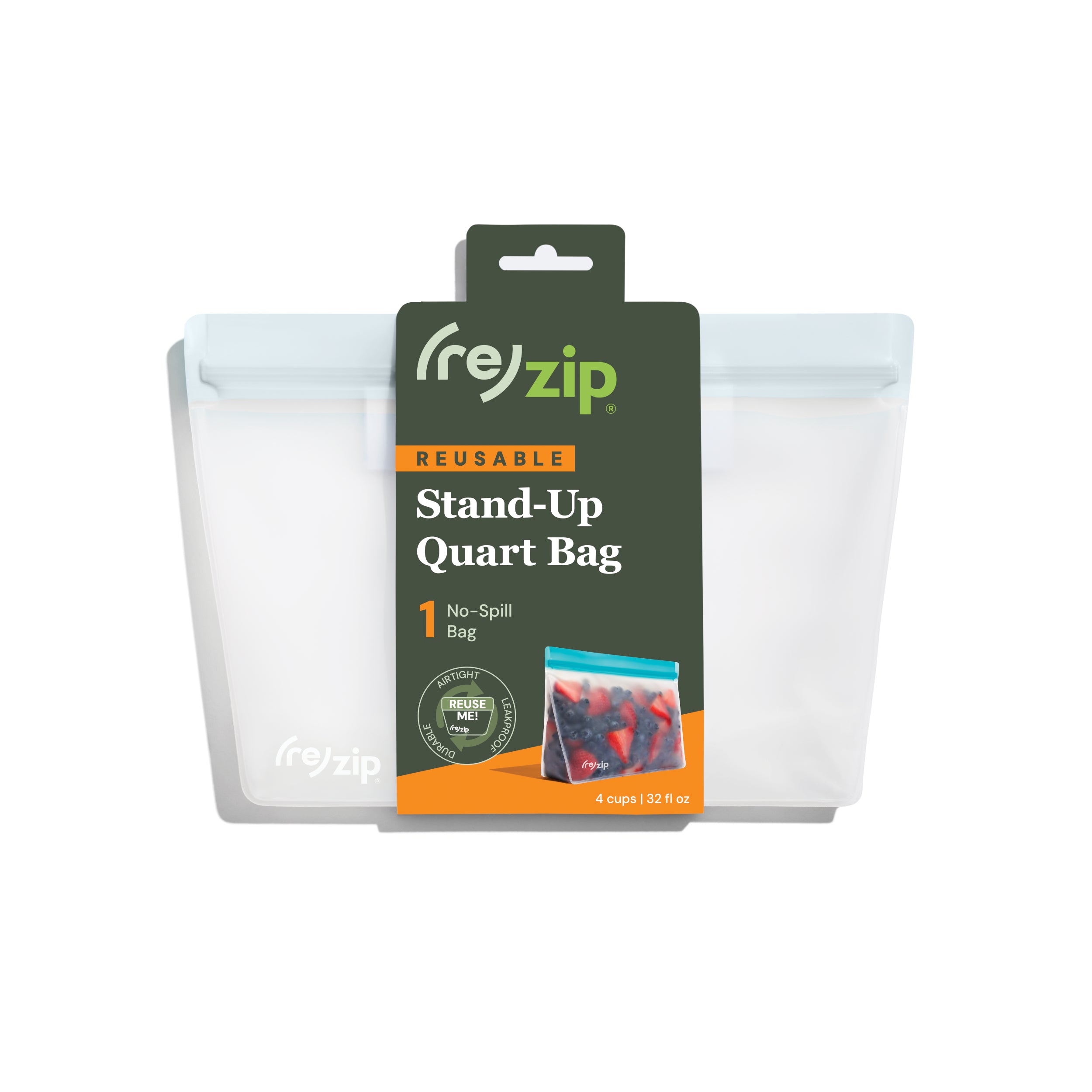 (re)zip Reusable Leakproof Quart Stand Up Bag - Aqua | Grove Collaborative