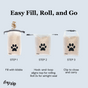 Follow these steps for your (re)zip Reusable Pet Food Storage Bag - Medium, 14 Cup: fill with kibble, roll top three times to seal, then clip to close—ideal as travel dog food storage or camping gear.