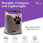 The (re)zip Reusable Pet Food Storage Bag - Medium, 14 Cup is a transparent, durable, compact, and lightweight bag with a black paw print—water and oil resistant for carrying dog kibble on the go. Ideal as a portable pet food container for travel.