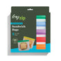 A package of (re)zip Reusable Sandwich & Lunch Bags includes five colorful, leakproof bags with stored food pictured on the front and a clear right-side window showing the eco-friendly bags inside.