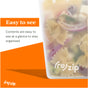 The (re)zip Reusable Stand-Up Bag, made of food-grade PEVA, keeps pasta salad—bowtie pasta, onions, and dill—fresh and visible. Its resealable design helps you easily store and organize your food.