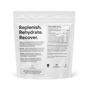 A white resealable pouch from Thorne labeled Replenish. Rehydrate. Recover. contains Daily Electrolytes, formulated to support hydration and athletic performance, with supplement facts and details printed in black on the front.