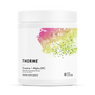 Thorne Creatine + Alpha GPC dietary supplement comes in a white container with a vibrant pink, yellow, and green abstract label. Watermelon lemonade flavor. Supports physical performance and cognitive function. Net weight: 8.1 oz (231 g).