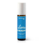 A 10 ml (0.33 fl oz) amber bottle of Plant Therapy Sniffle Stopper Roll-On - Pre-Diluted Essential Oil Blend, featuring a white cap and blue label, is perfect for gentle respiratory support to help clear congestion in children.