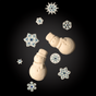 Two snowman-shaped cookies are surrounded by blue-and-white snowflakes on black—just like Spinster Sisters Co.'s Holiday Bath Bomb - Snowman, perfect for a festive holiday treat.
