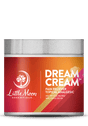 A jar of Little Moon Essentials Dream Cream pain reliever topical analgesic, featuring a red and orange gradient label with white text and a silver lid.