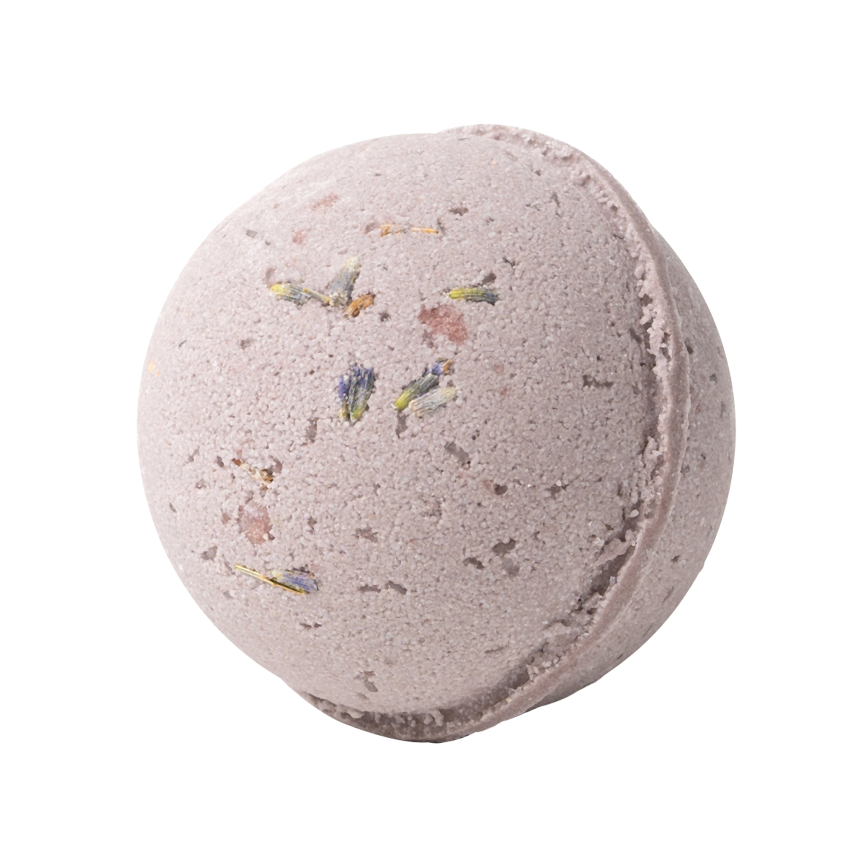 Introducing Pacha Soap Co.s French Lavender Froth Bomb: a hand-crafted, cruelty-free bath gem enriched with calming lavender tones and delicate dried flower flecks for a tranquil soak.