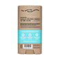 Back of a Dr. Squatch deodorant stick with product information, ingredients like arrowroot, charcoal, and postbiotics, usage instructions, and a barcode at the bottom. The packaging is tan with dark brown and blue accents.