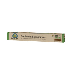 The If You Care Parchment Baking Sheets feature green and brown eco-friendly packaging. These 24 pre-cut, unbleached, compostable sheets are FSC certified and chlorine-free.