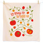 The Neighborgoods Dish Towel Set is made from unbleached cotton and features red and yellow tomatoes, green vines, leaves, and playful orange “TO-may-TO TO-MAH-to” text—perfect for brightening up your kitchen towel collection.