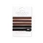 A white card displays six organic, plastic-free hair ties in brown and black shades, with the brand name KOOSHOO printed at the bottom.