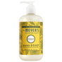 Mrs. Meyer's Hand Soap, dandelion scent, features a garden-inspired fragrance, yellow floral label, white pump dispenser, and highlights essential oils, olive oil, and aloe vera in a 12.5 fl oz bottle.